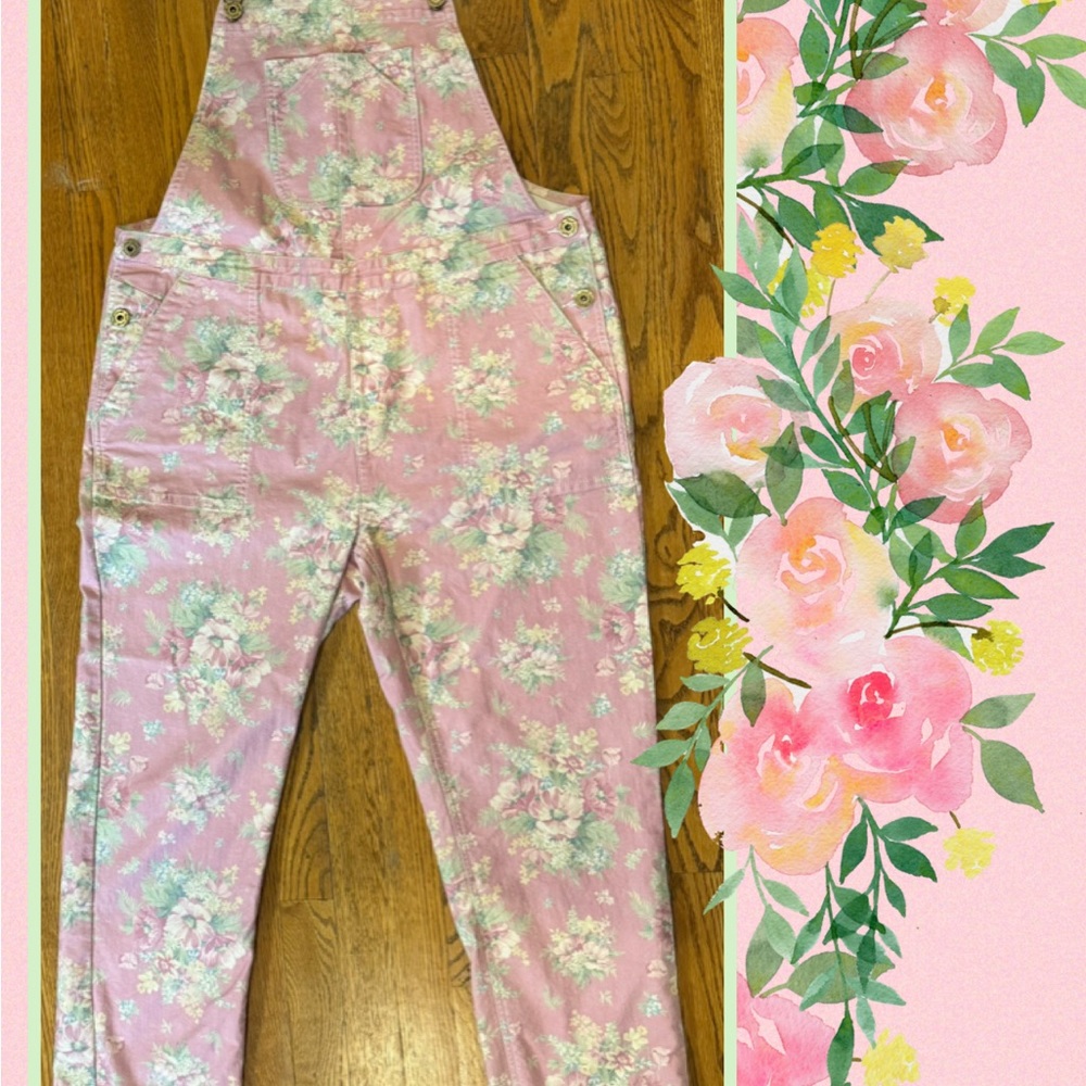 Size Large April Cornell Pink Floral Jumpsuit Overalls Vintage-Inspired